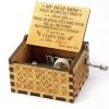 Hand Cranking Message Engraved Vintage Wooden Musical Box_0